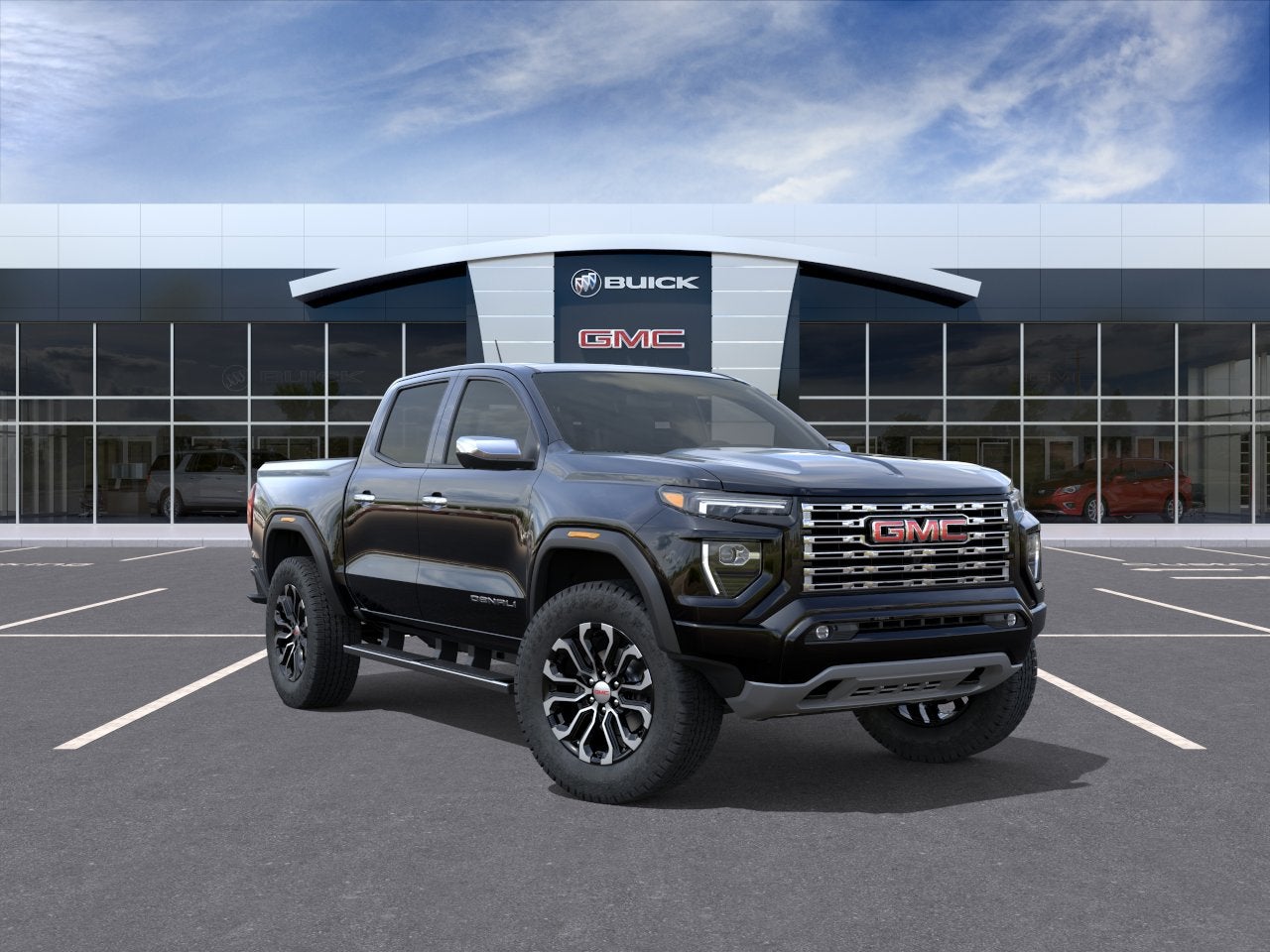 2026 GMC Canyon Denali in Onyx Black — front three-quarter view